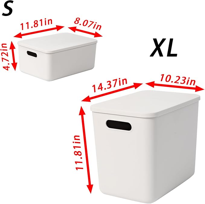 5 pack large plastic White storage bins with Lids, Toy Box Chest with Handle，Organizer Containers Baskets for Baby,Nursery，Shelves，Playroom, Bedroom，Office,Closet，home (White, 5XL+5S)