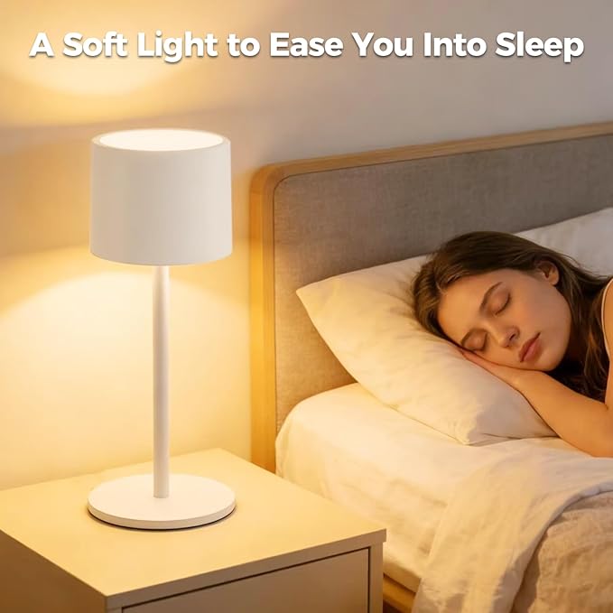 Cordless Table Lamp, Portable LED Desk Lamps, 2 Adjustable Height, 4400mAh Battery Powered Rechargeable Light, 3 Color Stepless Dimming Up,for Restaurant, Bedroom, Outdoor Camping (White)