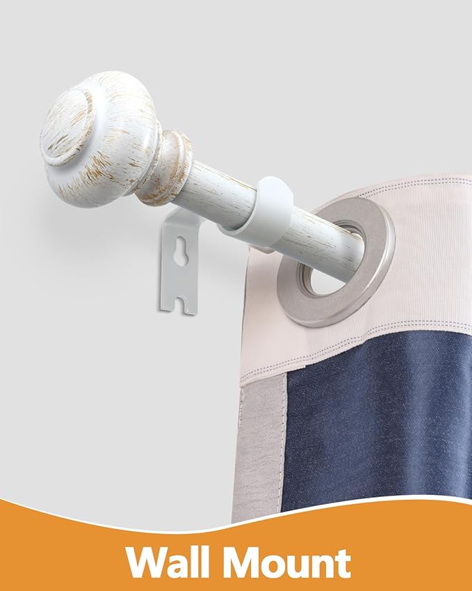 White Curtain Rods for Windows 32 to 45 Inch, Adjustable Boho Wood Curtain Rod Decorative Drapery Rods 1 Inch Heavy Duty Windows Rod for Farmhouse Kitchen Bedroom Living Room