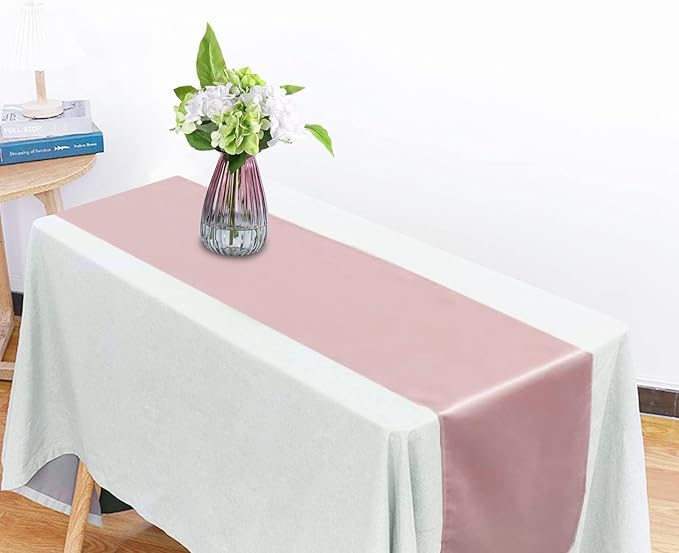 6 Pack Rose Gold Table Runners, Satin Table Runner 12x108 Inches Long, Silk and Smooth Fabric Table Runner for Wedding, Parties, Banquets Decoration