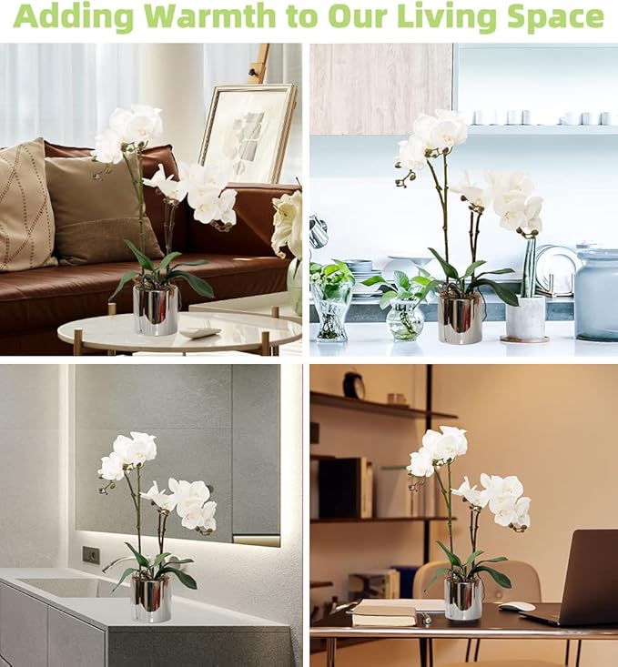 CXGS Artificial Orchid Flower Plant Real Touch Faux Orchids in Ceramic Vase White 19.7'' Fake Phalaenopsis Flower Arrangement Centerpiece Home Indoor Decor