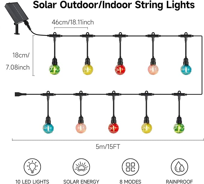 15FT Solar String Lights Waterproof for Outdoor, Patio Lights Solar Powered with USB Port, LED Shatterproof Bulbs,8 Lighting Modes,Solar Light for Camping Backyard Garden(Tree-Warm White)