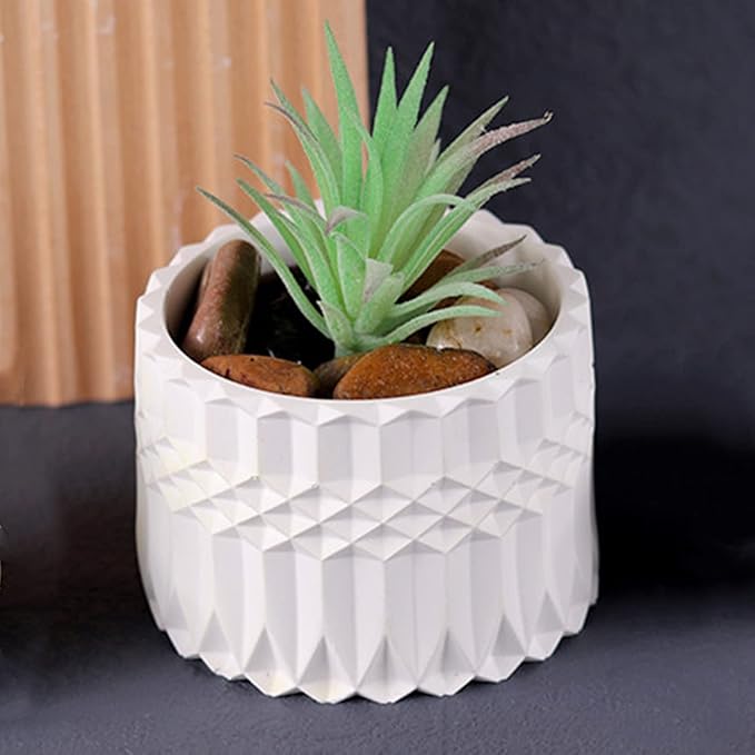 Concrete Flower Pot Silicone Mold with Lid Mold Retro Ripple Silicone Succulent Planter Mold Candle Pen Holder Cement Clay Mold Epoxy Resin Jewelry Storage Box Mould