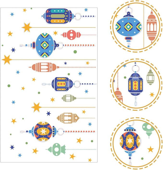 Colorful Lantern Pattern Wall Decal for Room Decor Handmade Celebration Wall Sticker Peel and Stick Star Lantern Theme for Holiday Celebration