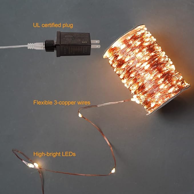 328FT Long Warm White Plug in Fairy Lights 1000 LED Waterproof Copper Wire String Lights with Remote for Christmas Tree Bedroom Porch Patio Garden Wedding Party