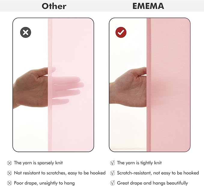 EMEMA Non-See-Through Pink Sheer Curtains, Light Filtering 108 Inch Privacy Semi Sheer Curtains for Bedroom Living Room, Window Drapes That Let Light in, 52x108 Inch, 2 Panel