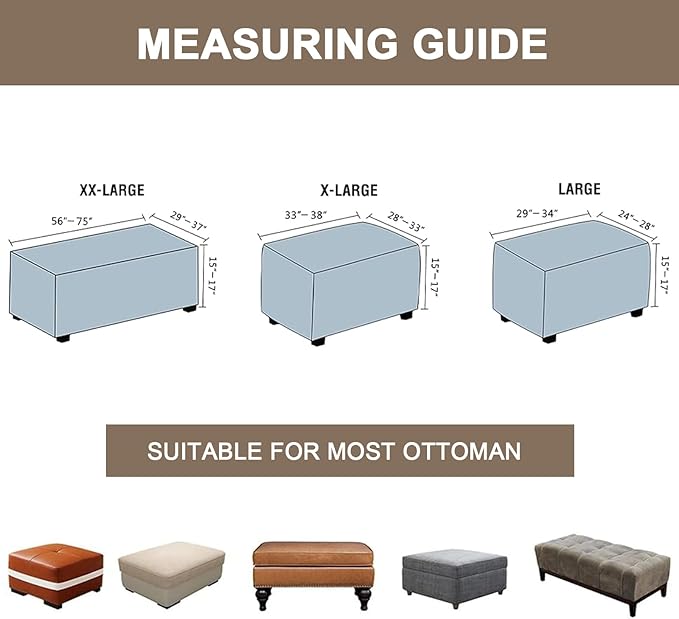 Eco-Ancheng Ottoman Cover Stretch Rectangle Footrest Stool Covers Storage Ottoman Slipcover Ottoman Bench Covers Slip Cover for Foot Stool Footstool Protector with Nonslip Elastic Bottom (04,X-Large)