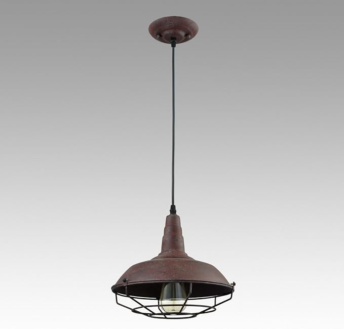 DAYCENT Barn Style Pendant Light Farmhouse Caged Pendant Lighting Industrial Metal Wire Hanging Pendant Light Barn Pendant Light Fixtures for Kitchen Island Hallway Foyer, Rust Finish