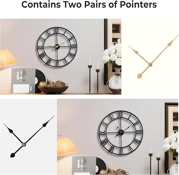 Vantic 24 Inch Large Wall Clock, Roman Numeral Metal Oversized Wall Clocks for Living Room Decor, Bedroom and Kitchen, Completely Silent, Non Ticking, Battery Operated