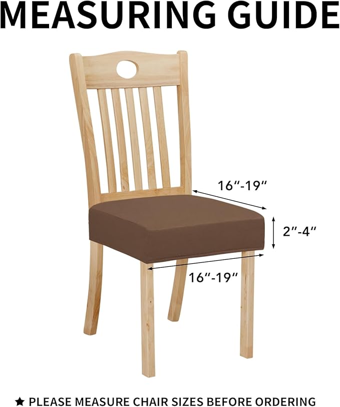 Easy-Going 100% Waterproof Seat Covers for Dining Room Chairs Set of 2, Stretch Chair Seat Slipcovers Protector Removable and Washable Kitchen Dining Chair Covers, Brown