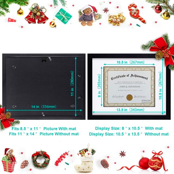 RPJC Document Frame Certificate Frames Made of Solid Wood High Definition Glass and Display Diplomas 8.5x11 with Mat or 11x14 Inch Without Mat Picture Frame Black