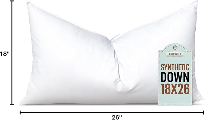 Pillowflex Synthetic Down Pillow Insert - 18x26 Down Alternative Pillow, Ultra Soft, Large Rectangle, Lumbar, Back, Sofa, Sleeping Pillow - 1 Decorative Pillow Form