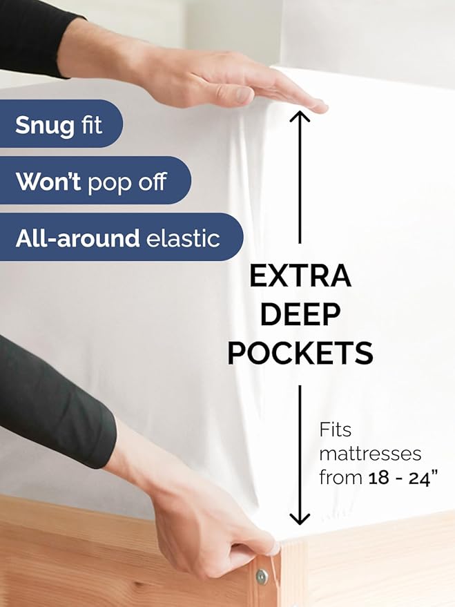 Extra Deep Twin Sheet Set - 4 Piece Breathable and Cooling Sheets - Hotel Luxury Bed Sheets Set - Easy Fit - Soft, Wrinkle Free and Comfy Sheets Set - Antique White Sheet Set with Extra Deep Pockets