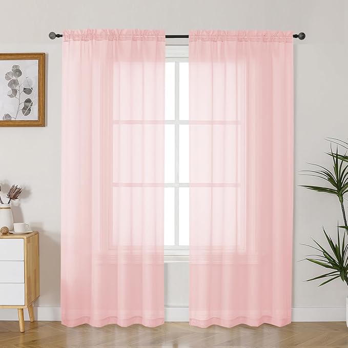 Gwine Blush Pink Sheer Curtains 72 Inches Long 2 Panels Set for Front Door, Light Filtering Sheer Curtains for Living Room, Lightweight Rod Pocket Window Treatments Drapes, Each 42" Wx72 L