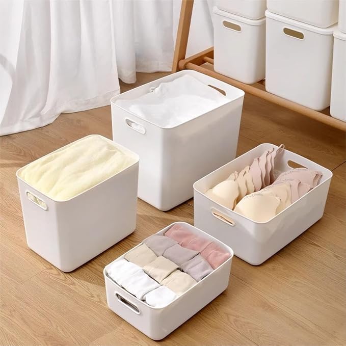 5 pack large plastic White storage bins with Lids, Toy Box Chest with Handle，Organizer Containers Baskets for Baby,Nursery，Shelves，Playroom, Bedroom，Office,Closet，home (White, 5XL+5S)