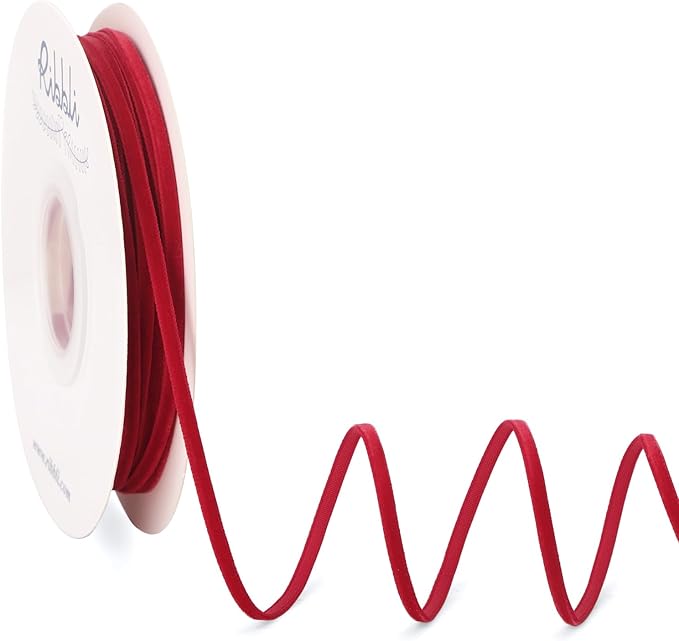 Ribbli Dark Red Velvet Ribbon 1/8 Inches Continuous 25 Yard Spool Dark Red Christmas Ribbon for Gift Wrapping Crafts Home Decor