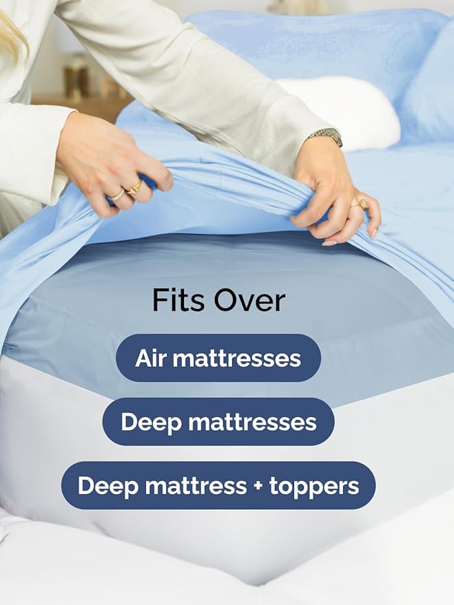 Extra Deep Twin Sheet Set - 4 Piece Breathable & Cooling Sheets - Hotel Luxury Bed Sheets Set - Easy & Secure Fit - Soft, Wrinkle Free & Comfy Sheets Set - Light Blue Sheet Set with Extra Deep Pockets