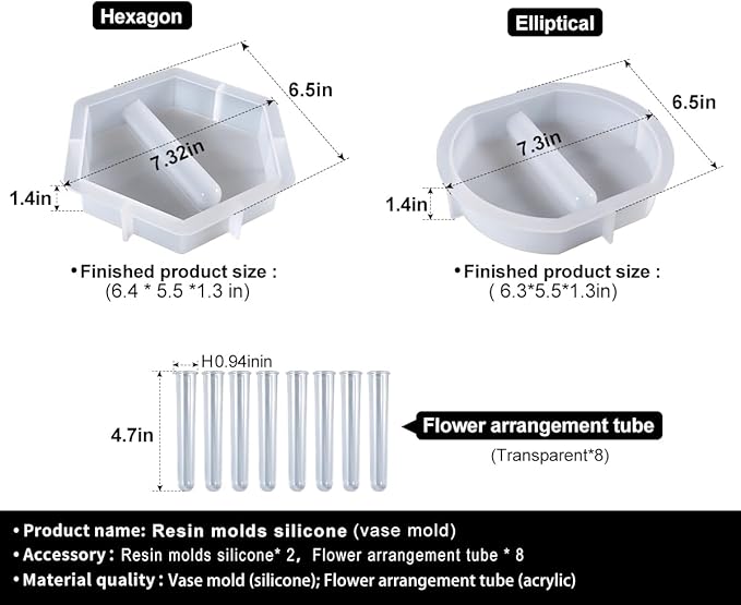 Flower Vase Resin Molds Silicone,4 Vase Molds + 8pcs Clear Flower Arrangement Tubes,for Inserting Fresh Flowers and Cultivating Plants,DIY Silicone molds for epoxy Resin vase,Vases Home Decor