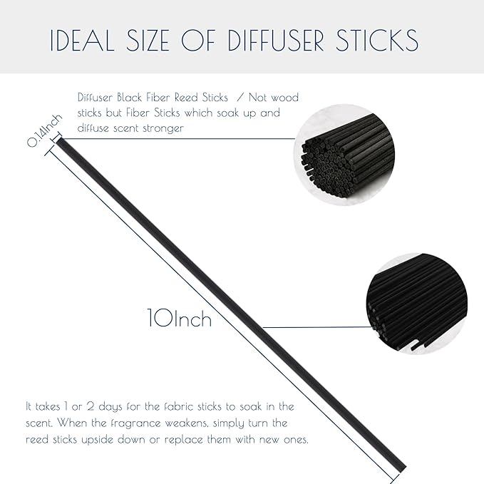 HOSSIAN 50PCS Reed Diffuser Stick- Diffuser Black Fiber Reed Sticks-10inch Black Diffuser Sticks- Reed Diffuser Refill for Reed Diffusers, Office Décor, Decoration