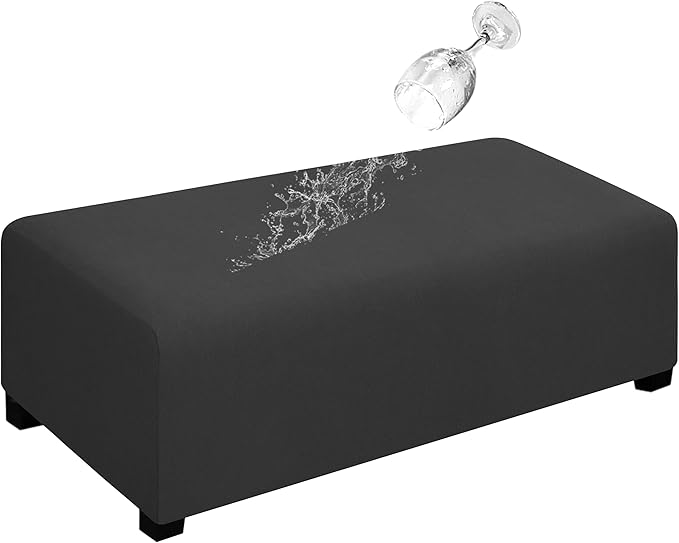 Easy-Going 100% Dual Waterproof Stretch Ottoman Cover Rectangle Folding Storage Stool Furniture Protector Soft Slipcover for Living Room with Elastic Bottom (XX Large, Dark Gray)