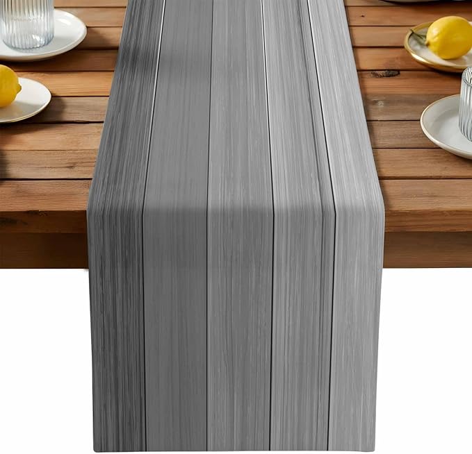 Vandarllin Table Runners 13X72 Inches Long, Light Gray Dark Grey,Cotton Linen Farmhouse Retro Rustic Barn Wood Texture Tablecloths Non-Slip Party Table Decorations for Kitchen,Home,Dining,Outdoor,