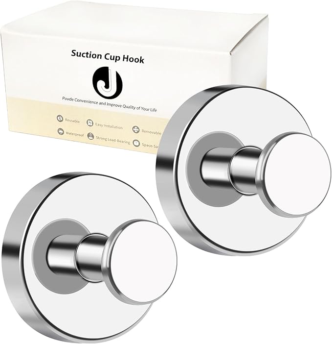 Suction Cup Hooks for Shower Towels Robes, Heavy Duty Wreaths Holder Hanger on Glass Window Door, Stainless Steel, No Drill on Smooth Wall, Mirror, Tile to Hang Swimsuit Washcloths (2, Chrome)
