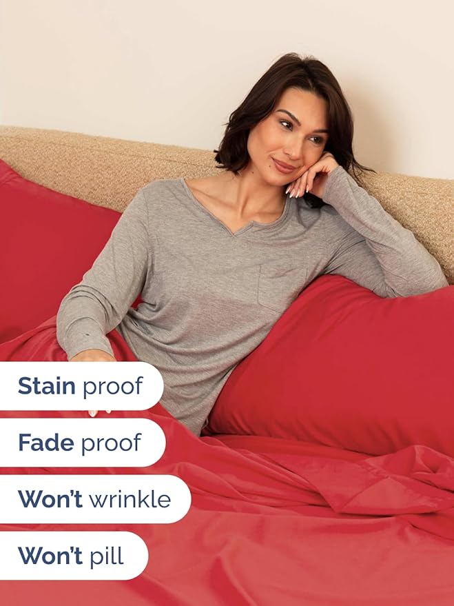 Extra Deep Twin Sheet Set - 4 Piece Breathable and Cooling Sheets - Hotel Luxury Bed Sheets Set - Easy & Secure Fit - Soft, Wrinkle Free and Comfy Sheets Set - Red Sheet Set with Extra Deep Pockets