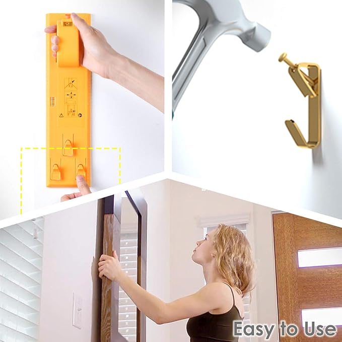 Picture Hangers, Picture Hooks for Hanging Pictures 50LB Frame Hooks Picture Hangers Heavy Duty Hardware Hanger Kit 30Pcs Wooden Wall Painting Hangers Hooks and Nails for Pictures