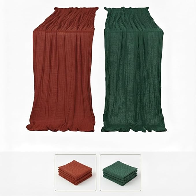 Cheesecloth Table Runner 2 Pack Terracotta and Dark Green, Boho Gauze Table Runner 10Ft 120 Inches Long for Wedding Decor, Party & Home Table Decoration