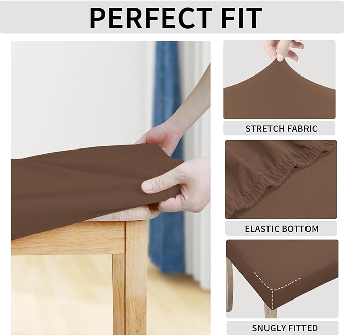 Easy-Going 100% Waterproof Seat Covers for Dining Room Chairs Set of 2, Stretch Chair Seat Slipcovers Protector Removable and Washable Kitchen Dining Chair Covers, Brown
