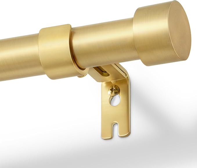 Zeerobee Curtain Rods for Windows 32 to 144, Brushed Gold Curtain Rod, Adjustable 1 Inch Heavy Duty Outdoor/Indoor Modern Drapery Pole, 32"-144"