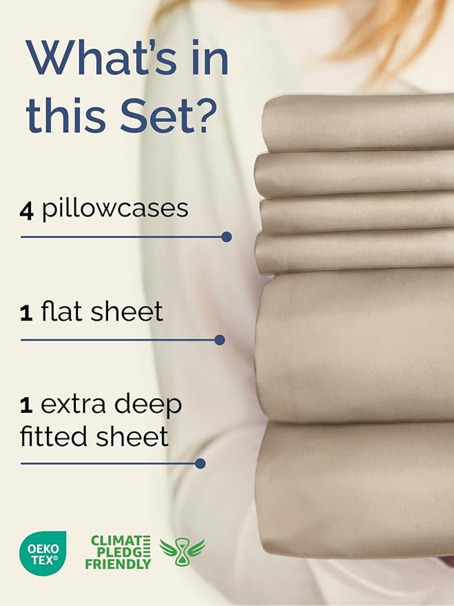 Extra Deep King Sheet Set - 6 Piece Breathable and Cooling Sheets - Hotel Luxury Bed Sheets Set - Easy & Secure Fit - Soft, Wrinkle Free and Comfy Sheets Set - Cream Sheet Set with Extra Deep Pockets