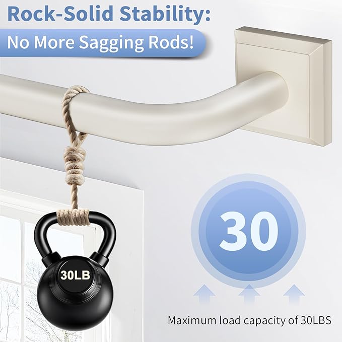Beige White Curtain Rods for Windows 28-48Inch Heavy Duty French Return Rod, Wrap Around Blackout Curtain Rods, Adjustable Room Darkening Drapery Rod for Bedroom, Living Room, Sliding Door & Outdoor