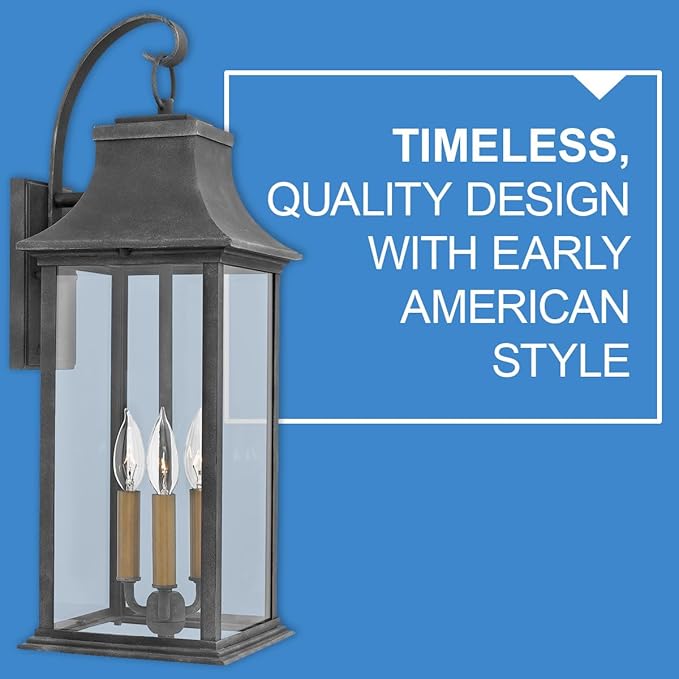 Hinkley 2934DZ Adair 20" Two Light Outdoor Wall Mount Lantern - Aged Zinc w/Clear Glass Exterior Light Fixture Wall Lantern - Outdoor Wall Light - Outdoor Porch Light - Exterior Wall Light