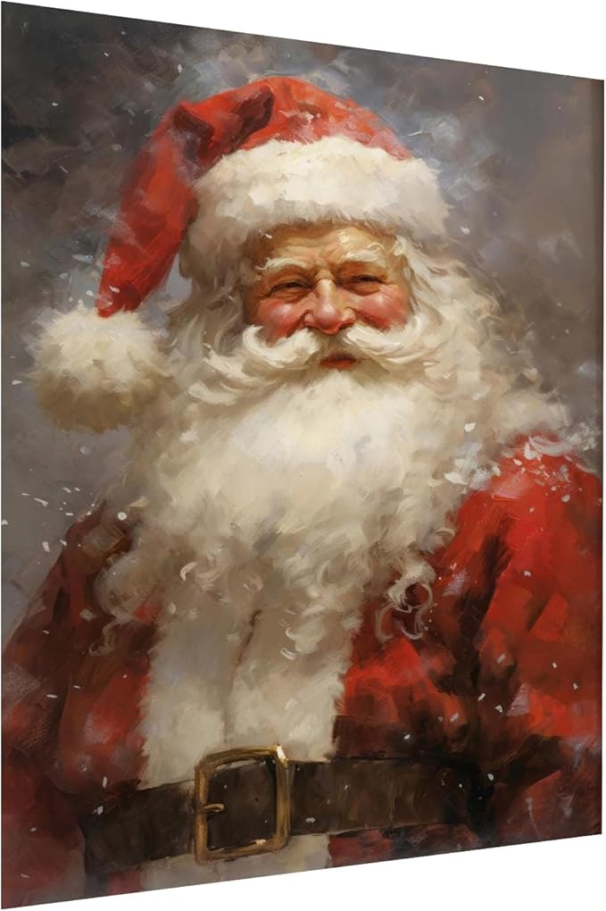 Vintage Santa Portrait Painting - Christmas Wall Art, Holiday Decor, Rustic Print for Living Room, Bedroom, Office - 24x36 Inch Unframed