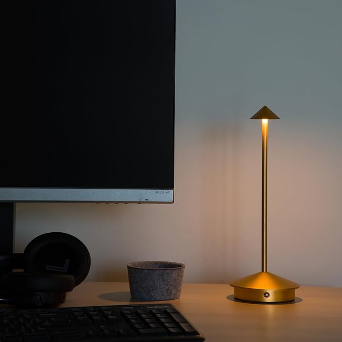 Modern Cordless LED Table Lamps Set of 2 – Rechargeable 5200 mAh Battery, Touch Dimming, 3 Color Modes, Compatible USB-C Charging | Stylish Portable Lamps for Bedroom, Living Room, Nightstand (Gold)