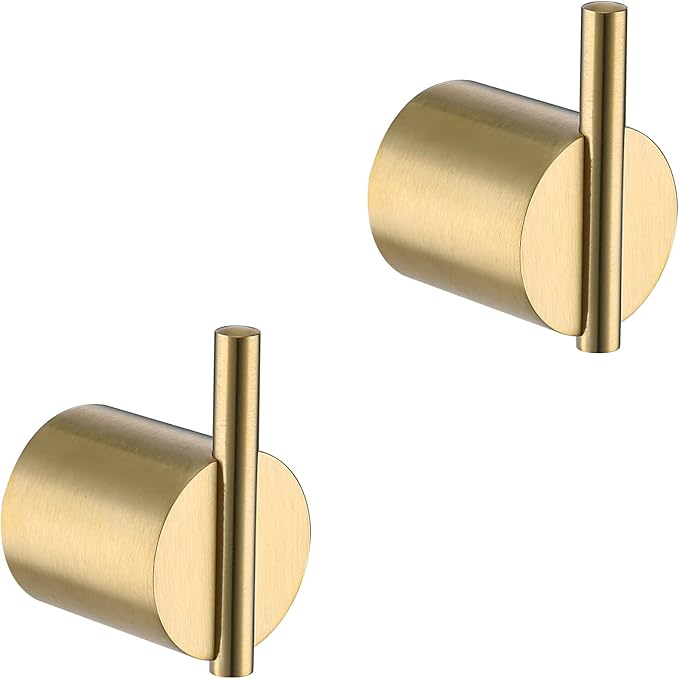 RANDOM Brushed Gold Towel Hook,Gold Hooks for Wall 304 Stainless Steel Towel Hooks for Bathrooms Kitchen Modern Towel Hook Wall Mounted Hand Towel Holder Coat Hooks 2 Pack.96068-8BG2