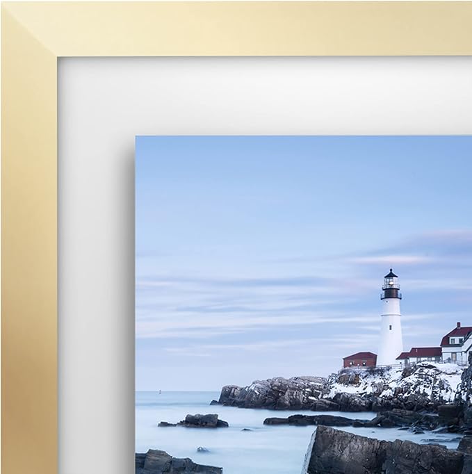 Americanflat 11x14 Floating Picture Frame with Polished Crystal-Clear Glass - Use as 8x10 Picture Frame or Display 5x7 Photo - Signature Float Collection - Photo Frames for Wall Display - Gold