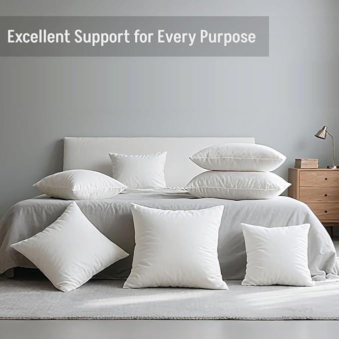 22 x 22 Throw Pillow Inserts Pack of 4 Large White Decorative Square Pillows for Living Room Couch Bed Sofa Cushion Sham Stuffer Indoor