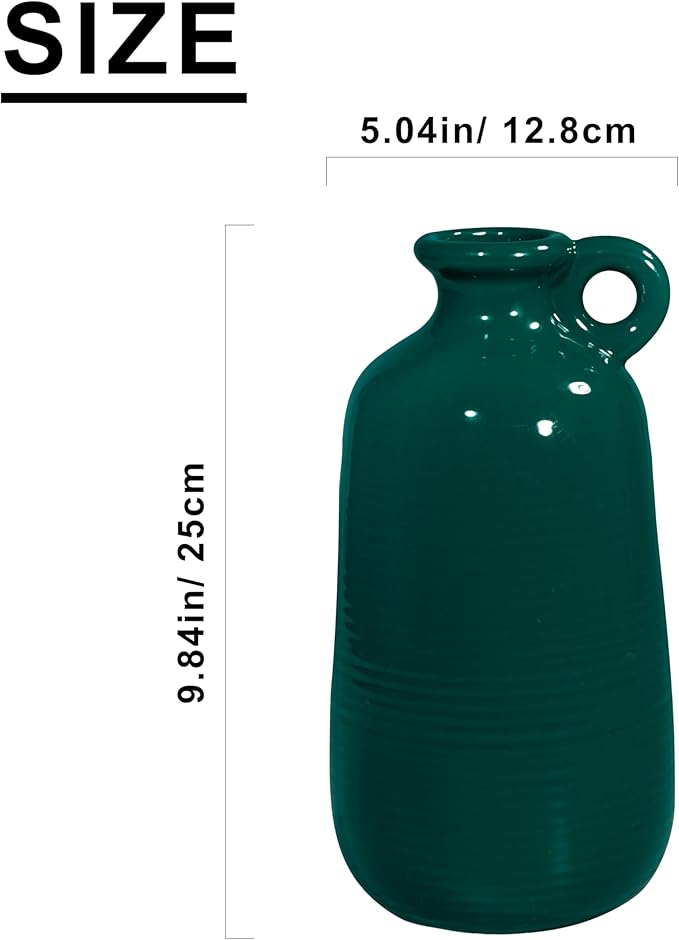 Sunddo Green Ceramic Vase 10 Inch - Modern Decorative Vase with 1 Handle, Table, Shelf Bookshelf,Mantel,Entryway Decor and Centerpieces