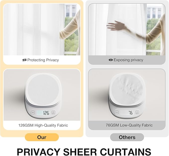 Anmao Non-See-Through Bright White Privacy Semi Sheer Curtains for Living Room 63 Inch Length 2 Panels Set, Light Filtering That Let Light in Rod Pocket Window Drapes for Bedroom, 40Wx63L, Pure White