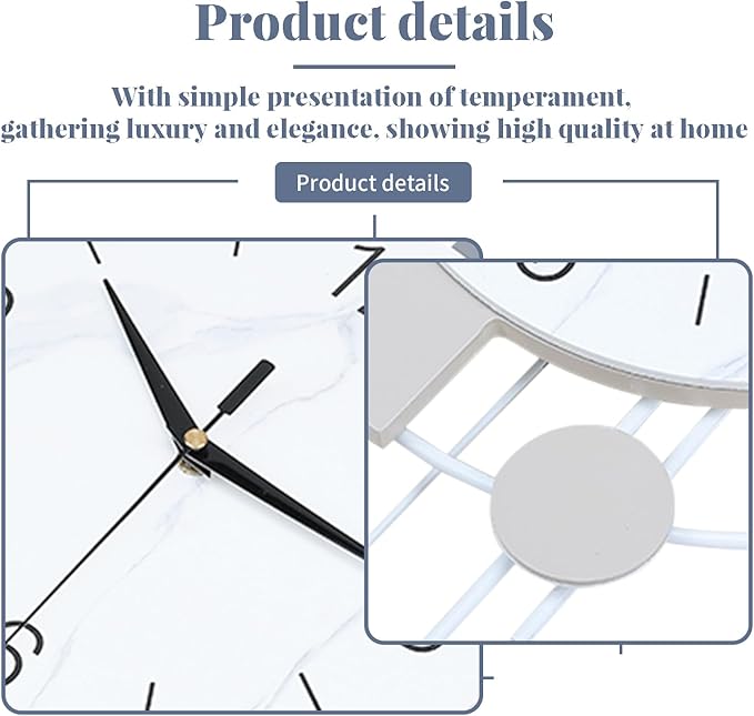Decorative Wall Clock with Pendulum, Silent Quartz Non-Ticking Battery Operated, Large Wall Clocks for Living Room Kitchen Home Bathroom Bedroom - 16x26.5in(White)