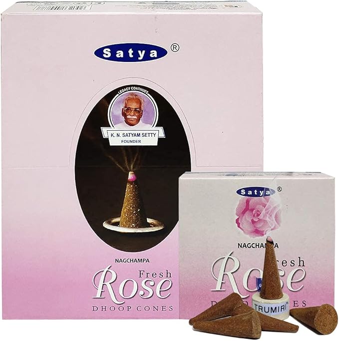 Fresh Rose Incense Cones and Cone Incense Burner Bundle Insence Insense Satya Incense