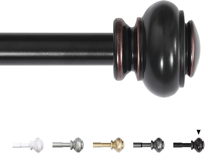 H.VERSAILTEX Curtain Rods for Windows 16.2 to 121.8 Inches 3/4 inch Diameter Adjustable Decorative Telescoping Curtain Rod with Brackets Heavy Duty Splicing Window Rods with Classic Finials, Black