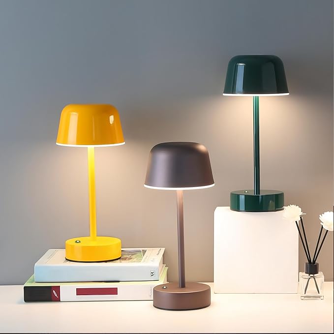 Rechargeable Cordless Mushroom Small Table Lamp, with USB Port Touch 3 Color Dimming, Temperatures 2700K 3500K 5000K, for Bedroom, Living Room, Dining Table Lamps (red)