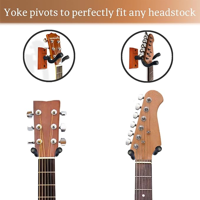 Guitar Wall Mount 2 Pack, Mahogany Wood Guitar Hanger, U-Shaped Guitar Wall Hanger Mount, Guitar Holder Hook Stand Wall for Acoustic, Electric Guitar, Banjo, Bass, Gift for Guitar Player