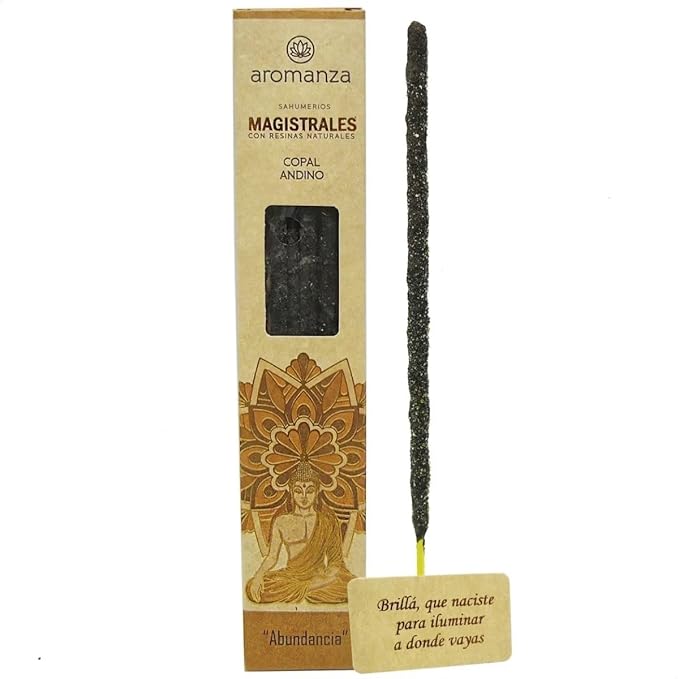 Sahumerios MAGISTRALES. Premium Incense. (Andean Copal - Abundance) Therapeutic. Natural Resins. Inspiring Messages in Each Box. Hand Made. Organic. 8 Count.
