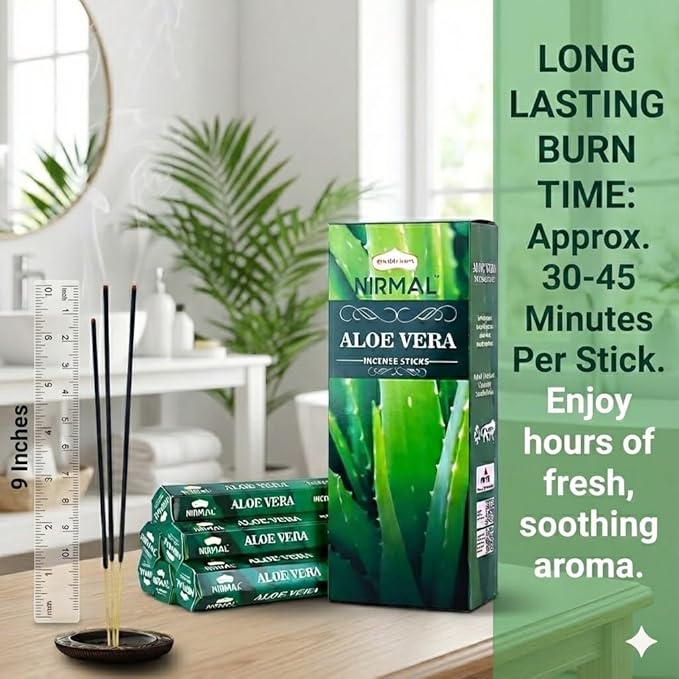Shubhkart Nirmal Aloe Vera Incense Sticks, Pack of 6 (120 Sticks). Fresh, Clean & Soothing Scent. Perfect for Stress Relief, Relaxation, Yoga & Refreshing Home Fragrance