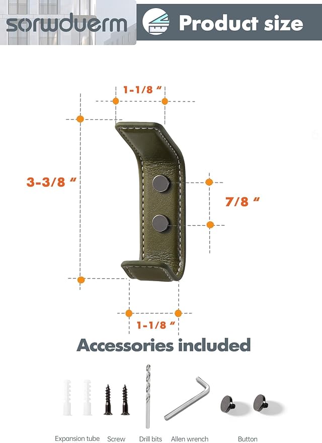 2 Pack Green Leather Coat 2 Hooks Wall for Hanging Rectangle Coat Hooks for Hanging Robe Towels Bags Hats Scarf Keys Clothes Suitable for Bedroom, Entryway and Closet
