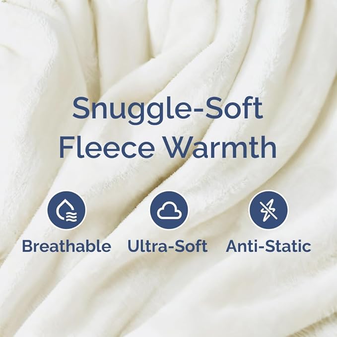 Ultra Soft Fleece Blanket King Size - Flannel Fleece Luxury King Blanket - Lightweight for Couch Bed Chair - Thick, Warm and Breathable - All Season Cozy Fuzzy, Anti-Static Microplush Bedding, Ivory